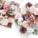 Ling's Moment Dainty Dusty Rose Artificial Wedding Flowers Combo for Wedding Bouquets Centerpieces Flower Arrangements Decorations (Grand, Pk-dusty Rose & White & Peach)