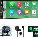 Pyniro 6.36" Single Din Car Stereo with Wireless CarPlay & Android Auto, IPS Touchscreen Head Unit with Backup Camera/ External Microphone, Car Radio Supports Bluetooth/ SWC/ FM/ Double USB/ Type-C