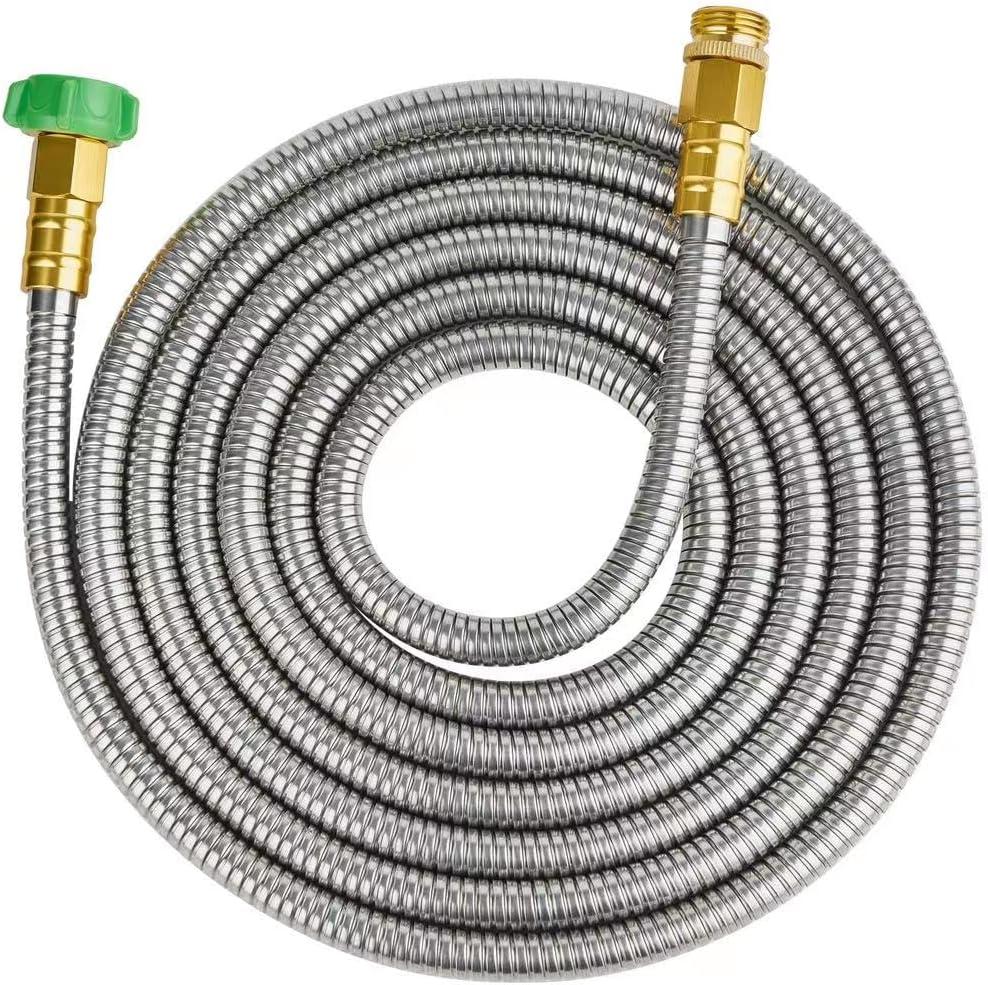 SKYWARD 304 Stainless Steel Garden Hose 15 ft with Female to Male Metal Connector, Anti-Leakage, Flexible & Lightweight Kink Free Water Hose, Easy to Use & Store (15ft)