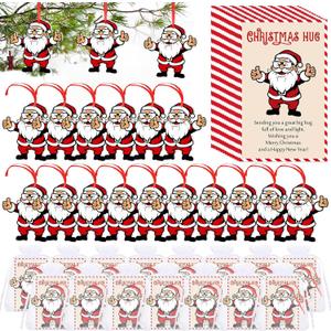 30 Set Christmas Hug Ornaments Bulk Pocket Hug Gifts Wooden Santa Claus Ornaments Thank You Gifts for Coworker with Inspirational Cards Organza Bags for Operation Xmas Tree Decor