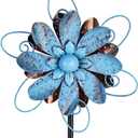 Wind Spinners Outdoor, Metal Flower Garden Pinwheels, Garden Wind Sculptures & Spinners for Yard Lawn Patio Decor - Blue