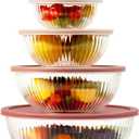 Glass Mixing Bowls with Lids Sets, 5 Packs Glass Bowls with Lids for Kitchen Baking, Meal Prepping and Salad, Bpa Free and Dishwasher Safe Serving Bowls, 0.2/0.5/1.1/2.1/3.7Qt