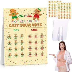 TaoBary Christmas Gingerbread Gender Reveal Decor Voting Board with 60 Pcs Gingerbread Voting Stickers Team Boy or Team Girl Christmas Baby Shower Game Decorations for Cast Your Vote Xmas Party Favors