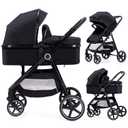 2-in-1 Baby Stroller with Bassinet Mode - Folding Infant Newborn Pram Stroller with Reversible Seat - Toddler Strollers for 0-36 Months Old Babies (Black)