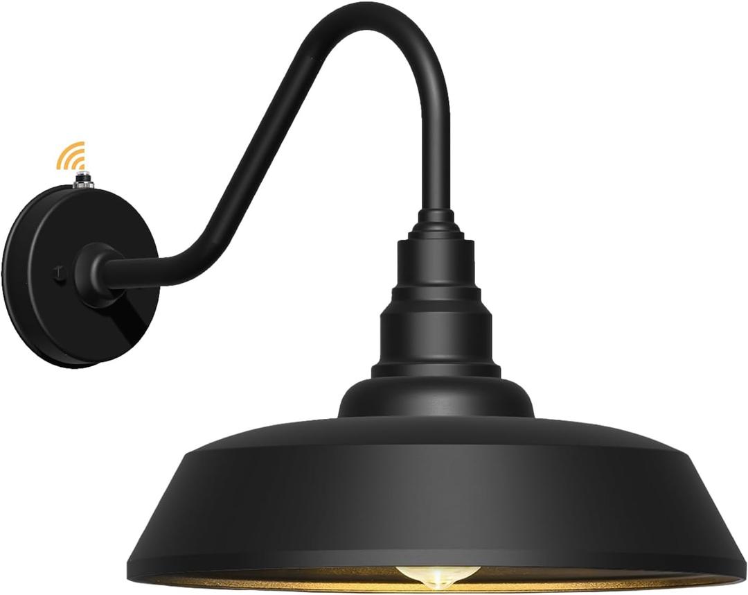 18 Inch Large Outdoor Gooseneck Barn Light, Waterproof and Rust-Resistant Dusk to Dawn Barn Light for Patio, Porch, Farmhouse, Gooseneck Lighting (Black)