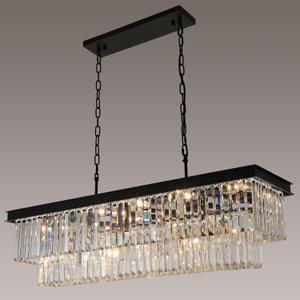 Crystal Chandeliers for Dining Room Light Fixtures Over Table15-Lights Black Modern Rectangle Chandeliers for Kitchen Island Bar L40 Inch