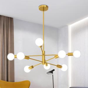 Modern Chandelier Ceiling Light Fixture, 54InchH Sputnik Chandeliers for Dining Room Hanging Light Fixtures Over Table Height Adjustable for Bedroom Kitchen Island Foyer Gold 8-Light