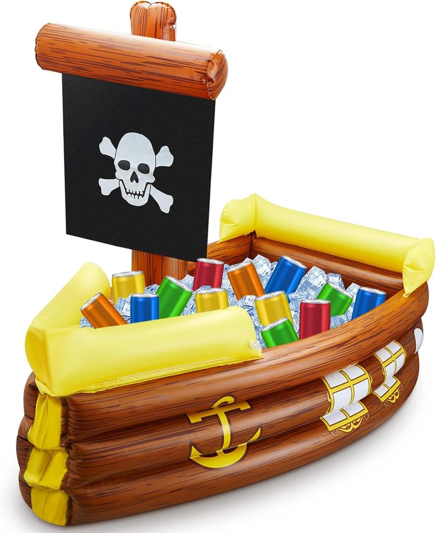 Inflatable Pirate Ship Cooler Halloween Inflatable Cooler for Halloween Birthday Party Decorations Pool Party Supplies Food Tray Beverage Serving Containers Ice Holder