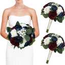 Set of 2 Bridesmaid Bouquets, 11 Inch Wedding Artificial Flower Bouquets for Wedding Ceremony Bridal Shower Decorations - Burgundy & Navy Blue