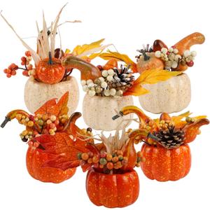 winemana Fall Decorations for Home - Set of 6 Artificial Pumpkin, Berry & Pine Cone Table Centerpiece for Office, Thanksgiving, Bathroom Kitchen Autumn Decor (Mixed-3)
