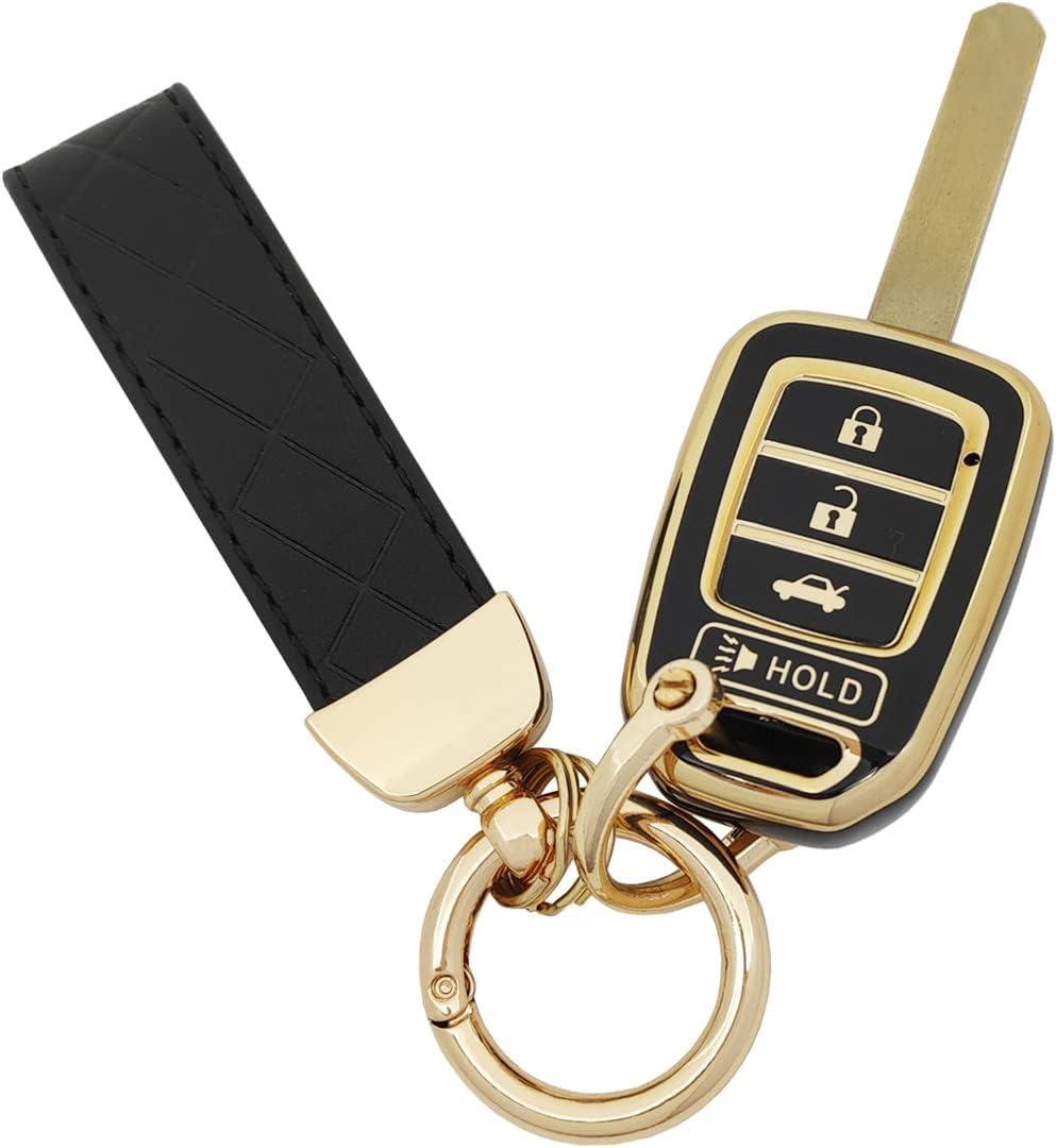 TPU Protective Key Fob Cover Case Compatible with Honda 2013-2016 Honda Accord 2014-2015 CRV 2014-2015 Civic Key Fob (Black)