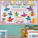 88 Pcs Summer Surfboard Bulletin Board Decoration Set Hawaiian Beach Surfing Paper Cutouts with 150 Pcs Glue Points for Back to School Classroom Photo Name