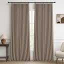Pleat Dark Tan Ceiling Drapes 108 Inches Long 2 Panels Set for Living Room, Lush Decor Memory Shape Pinch Pleated Black Out Linen Blend Large Window Curtains Privacy with Hooks Rings for Office 9 FT
