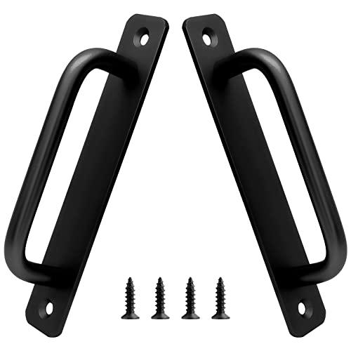 Piutouyar 2 Pack Aluminum Alloy Sliding Barn Door Handle, 128mm / 5 Inch Hole Center Gate Door Handle, Closet Door Pulls with Plate for Kitchen, Cabinet, Bathroom, Closet, 5.9 Inch Long（Black）