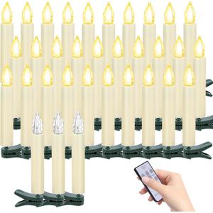30 PCS Flickering Christmas Tree Candle Lights, Clip on Candles for Christmas Tree Battery Operated with Remote Timer, Flameless LED Window Candles for Home Christmas Party Decoration