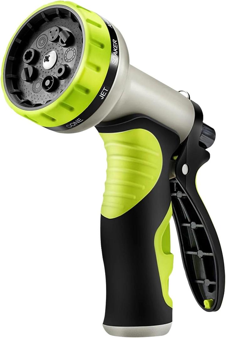 Heavy Duty 9 Function Garden Hose Nozzle with ABS Frame and TPR Grip, Powerful Watering Cleaning Pet Care Tool