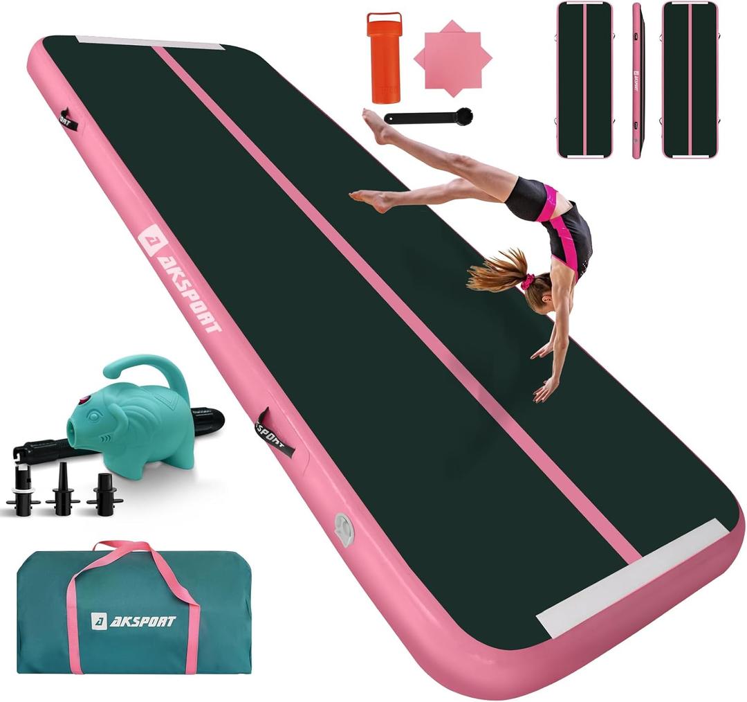 AKSPORT Inflatable Gymnatsics Mat Tumble Track 16ft Air Tumbling Mat with Air Pump for Home Use/Training/Cheerleading/Yoga, Size: 16ftx3.3ftx4inch