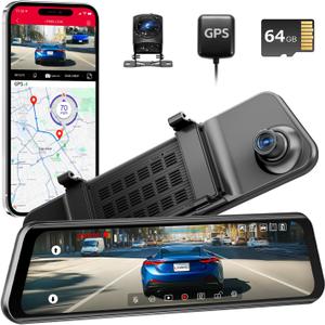 LINGDU 12" Mirror Dash Cam, 4K UHD Front and 2.5K Rear View Dash Camera for Car, with ADAS BSD LCA Smart Mode, GPS, G-Sensor, Loop Recording, Parking Monitor, Voice Control, 5.8GHz WiFi