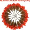 Geegoods Artificial Fall Flowers Outdoor  16 Bundles Morning Glory with Eucalyptus, UV Resistant Faux Plants for Porch, Patio, Front Door & Garden Planter Boxes | Lifelike Autumn Decoration (Orange)