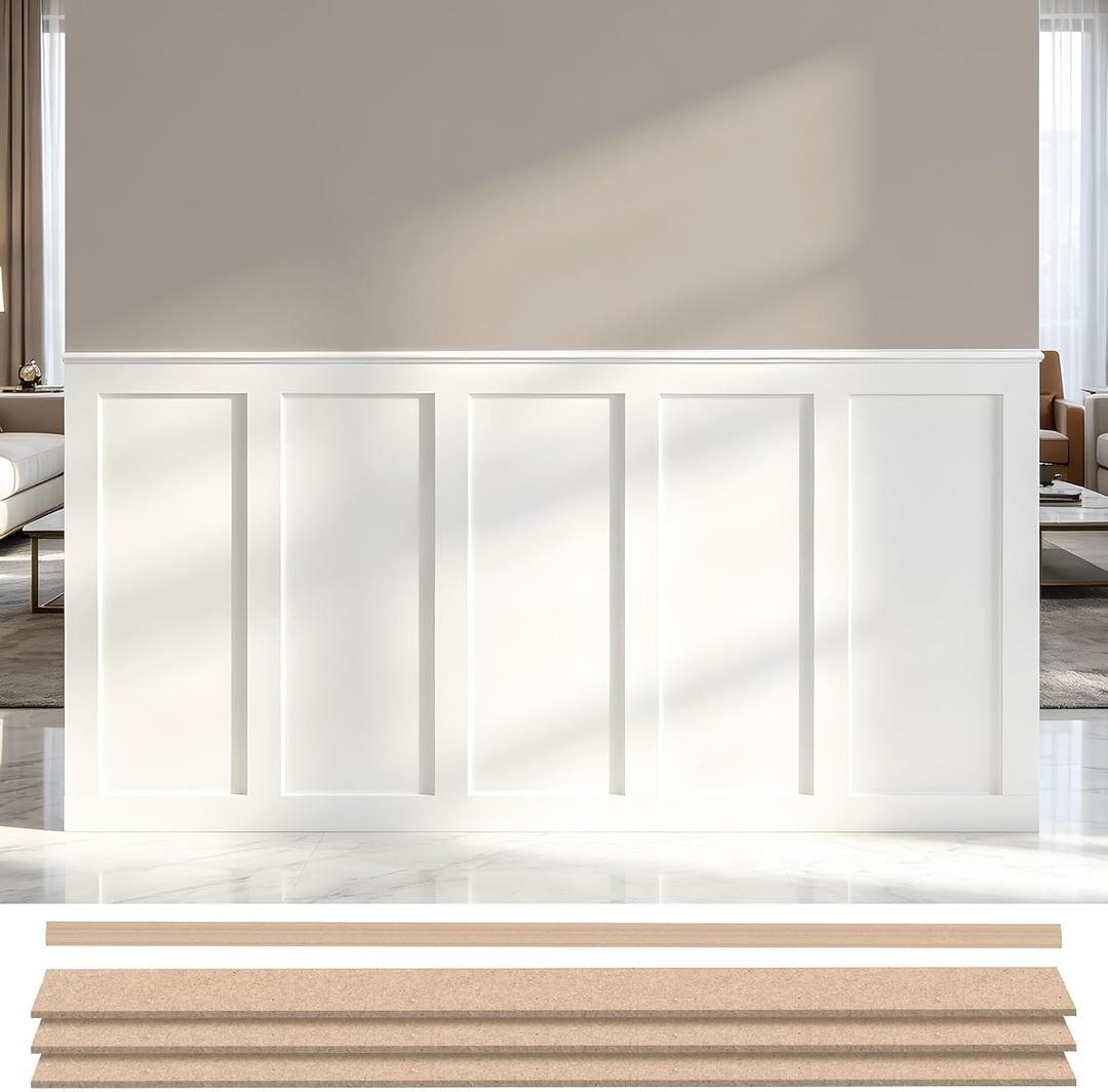 Premade Board and Batten Wainscoting Kit, Paintable MDF Accent Wall Panels with Molding Trim, DIY Wall Paneling Kit for Bedroom, Living Room, Hallway, Entryway, Covers 189 x 54 in(70.8 Sq.Ft.)