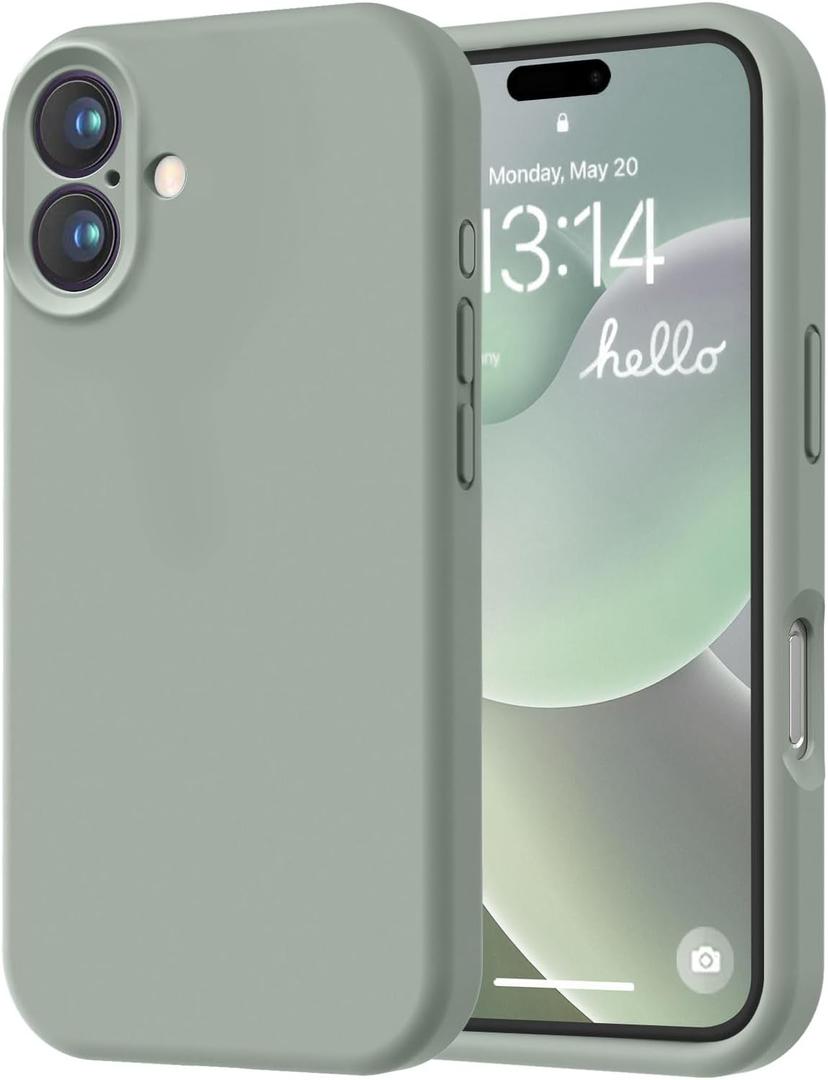 LOVE 3000 Designed for iPhone 16 Case, Premium Silicone with [Soft Anti-Scratch Microfiber Lining] Shockproof Protective Phone Case for Men Women Girls 6.1", Calke Green