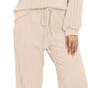 Pajamas for Women Set 2 Piece Lounge Sets Ribbed Knit Long Sleeve Tops Pants Soft Sleep Wear Pj Sets (Medium, Khaki)