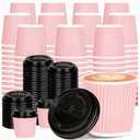 100 4oz Disposable Espresso Cups with Lids Ripple Corrugated Paper Disposable Coffee Cups Cups for Hot Chocolate, Tea, and Cocoa Drinks (Pink)