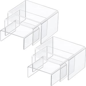 Chuangdi 2 Sets Acrylic Display Risers, Product Stand, Jewelry Display Riser Shelf Showcase Fixtures for Dessert Cupcake Candy Figure Treat Action Showcase(Clear, Small Set)