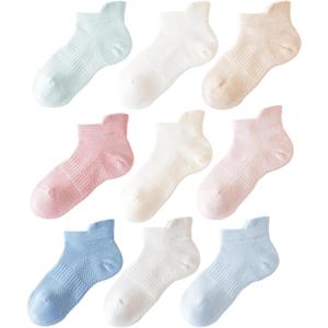 Girls Socks 9 Pairs Ankle Athletic Socks White Cotton Sock For Little Big Kids