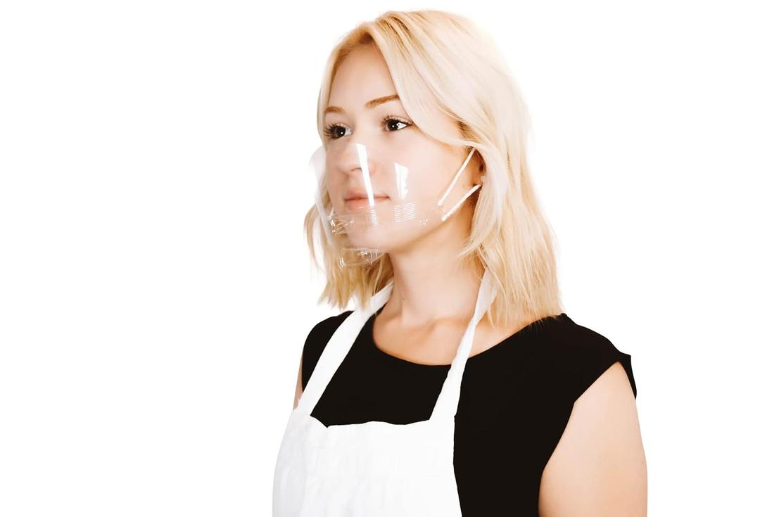 10 Masks Transparent Hygienic Open Face Shield for Foodservice, Hospitality, and Retail Anti-Fog, Reusable, Clear Face Mask with Chin Rests 