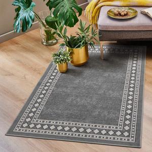 Antep Rugs Alfombras Modern Bordered 2x4 Non-Skid (Non-Slip) Low Profile Pile Rubber Backing Kitchen Area Rugs (Gray, 2'3" x 4') (Grey)