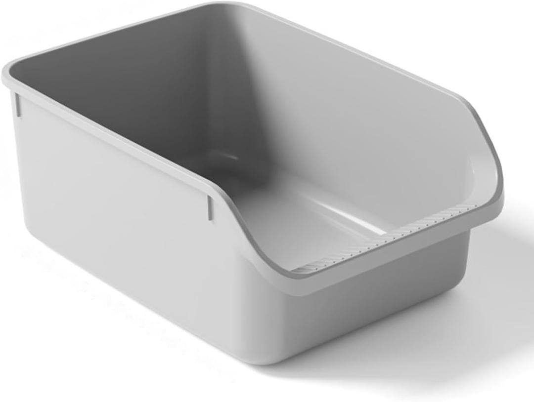 Large Cat Litter Box with High Sides, Cat Boxes for Indoor Cats, Cat Litter Pan for Kitty, Litter Box with Low Entry, Anti-Splashing, Easy to Clean (Grey)