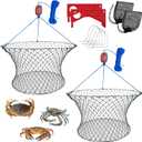 Double Ring Crab Trap - Steel Ring Crab Net, 24" Top, 20" Bottom, 50' Rope, Clip, Gauge for Dungeness, Rock and Blue Crab, Large