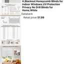 Grandekor No Drill Blackout Cellular Shades,46" W x 48" H,White