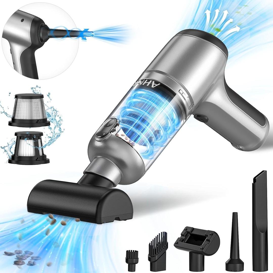AHNR Handheld Car Vacuum Cleaner Cordless with Brushless Motor, 20000PA High Power Vacuum Cleaner & Air Duster, 3 in 1 Keyboard Portable Mini Hand Held Vacuums Cleaner for Car Home (Black & Silver)