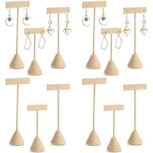 Marsui 12 Pcs Earring Display Set Earring T Bar Display Earring Holders with 3 Heights Earrings Display Stand for Jewelry(Linen Color)