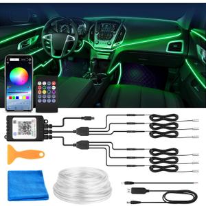 MICTUNING Car LED Interior Strip Light, 6 in 1 RGB Multicolor with 390 inches Fiber Optic Ambient Lighting Kits with Remote and APP Control, Car USB LED Strip Lights with Music Sync Mode