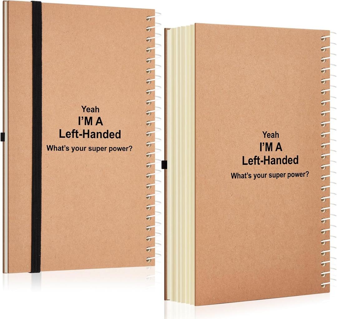 Jutom 2 Pcs Small Left Handed Notebooks 5 x 8 Inches Lefty Spiral Wire Bound Notebooks 100 Pages College Ruled Lefty Spiral Journal School Supplies Gifts, Hard Cover(Natural) (kraft color)