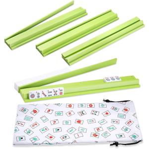 Mahjong Racks with Pushers, Light Green Wooden American Mahjong Tile Pushers and Racks Set of 4, with White Printed Mahjong Racks Drawstring Bag, Mahjong Accessories (19.68 Inches), 19.68" L x 2.55" W x 1.06" H