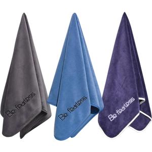 Microfiber Gym Towels Bigger Size Super Soft for Exercise Fitness, Sports, Workout, 380-GSM 15-Inch x 31-Inch Quick-Drying Towels (3 Pack, Grey+Blue+Navy Blue)