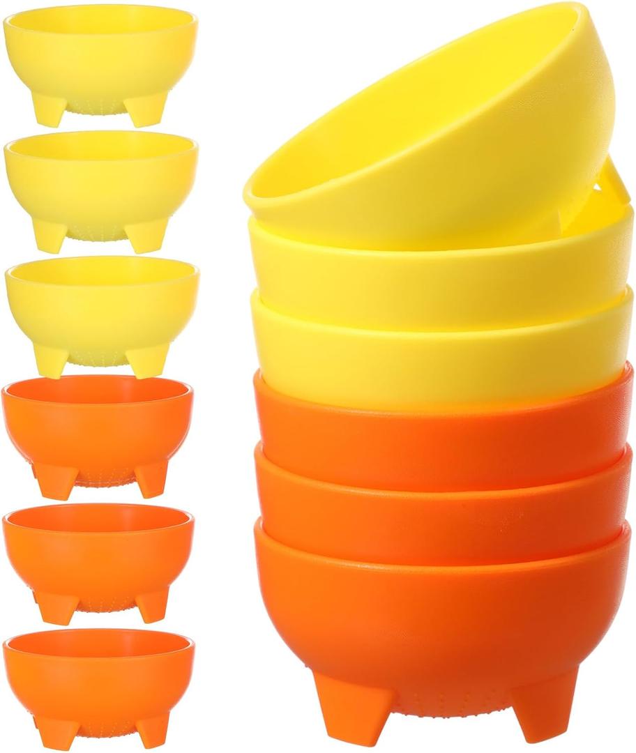 6 Pcs Thanksgiving/Christmas Salsa Bowls for Party 12 oz Small Plastic Mexican Salsa Bowls Guacamole Cute Chips and Food Serving Dish for Fall Autumn Xmas Fiesta Party (Orange, Yellow)