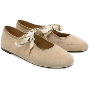 Yellhum Lace up Round Toe Ballet Flats for Women Cute Slip on Soft Mary Jane Flats Casual Ballerina Shoes Size 7,5