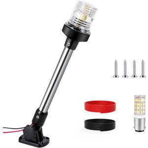 12 Inches Anchor Light Boat Stern Light Waterproof IP67, White Fold Down Marine Navigation Lights for Boats LED for Pontoon, Jon Boat and Bass Boats (12-24V)