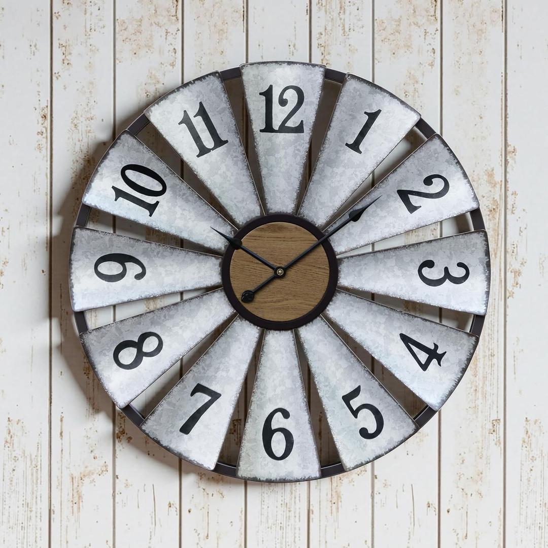 Vantic 30'' Windmill Large Wall Clock, Distressed Metal Clock