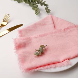 Handmade Pink Cloth Napkins Set of 6, 100% Cotton Napkins with Fringe, 18 x 18 Inches Soft Dinner Cloth Napkins Washable for Valentine's Day/Banquet/Weddings/Parties Table Decor(Pink)