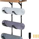 Towel Racks for Bathroom, 4Tier Wall Mounted Towel Holder with 3 Hooks, Metal Rolled Towel Shelf Organizer for Bathroom Black