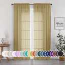 OWENIE Gold Sheer Curtains 84 Inch Length 2 Panels Set, Light Filtering Voile Fimly Sheer Drapes for Living Room/Bedroom, 2pcs, Gold Solid Rod Pocket Sheer Curtains, Each 42" W x 84" L