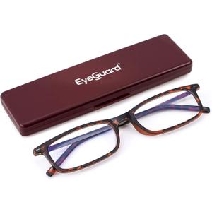 EYEGUARD Thin Lightweight Blue Light Reading Glasses with Portable Case Slim Mini Pocket Compact Small Readers for Women Men, 3.0x