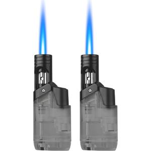 Torch Lighter, 2 Pack Mini Butane Refillable Jet Flame Torch Lighters, Windproof for Candles Grill BBQ Fireworks Camping (Butane Not Included)