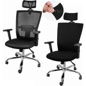 Lounsweer 3 Pieces Office Chair Cover Rolling Desk Chair Cover Gaming Covers Stretch Washable Protector Pets Slipcovers for Swivel Armchair Boss (Simple,Black)